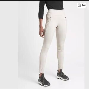 Athleta Fleece Lined Leggings Peak Hybrid Tight Women S Taupe Hiking Running